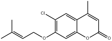 6-chloro-4-methyl-7-(3-methylbut-2-enoxy)chromen-2-one Struktur