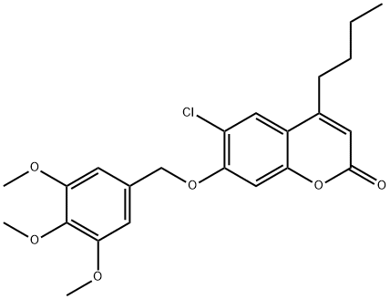 4-butyl-6-chloro-7-[(3,4,5-trimethoxyphenyl)methoxy]chromen-2-one Struktur