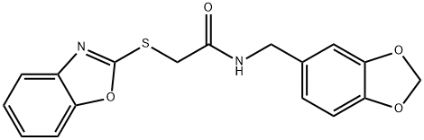 N-(1,3-benzodioxol-5-ylmethyl)-2-(1,3-benzoxazol-2-ylsulfanyl)acetamide Struktur