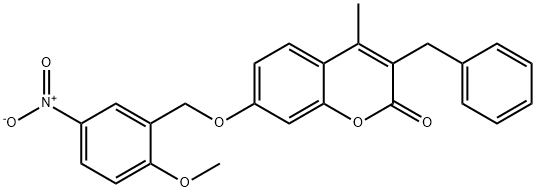 3-benzyl-7-[(2-methoxy-5-nitrophenyl)methoxy]-4-methylchromen-2-one Struktur