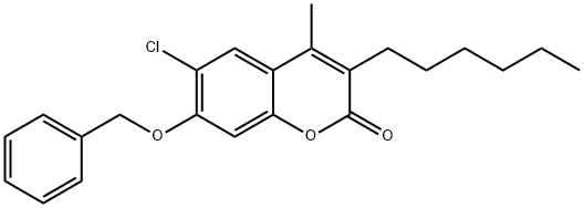 6-chloro-3-hexyl-4-methyl-7-phenylmethoxychromen-2-one Struktur