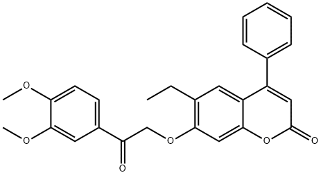 7-[2-(3,4-dimethoxyphenyl)-2-oxoethoxy]-6-ethyl-4-phenylchromen-2-one Struktur