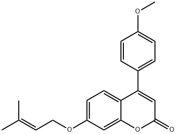 4-(4-methoxyphenyl)-7-(3-methylbut-2-enoxy)chromen-2-one Struktur