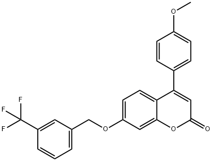 4-(4-methoxyphenyl)-7-[[3-(trifluoromethyl)phenyl]methoxy]chromen-2-one Struktur