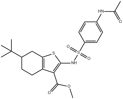 methyl 2-[(4-acetamidophenyl)sulfonylamino]-6-tert-butyl-4,5,6,7-tetrahydro-1-benzothiophene-3-carboxylate Struktur