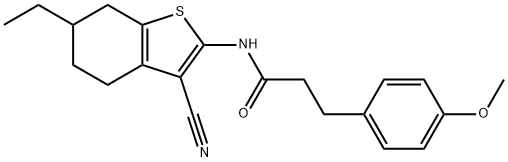 N-(3-cyano-6-ethyl-4,5,6,7-tetrahydro-1-benzothiophen-2-yl)-3-(4-methoxyphenyl)propanamide Struktur