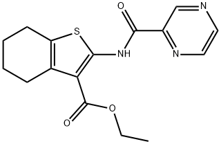 ethyl 2-(pyrazine-2-carbonylamino)-4,5,6,7-tetrahydro-1-benzothiophene-3-carboxylate Struktur