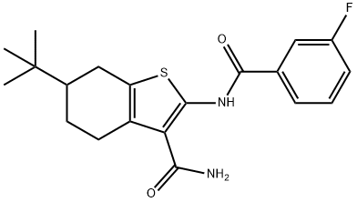 6-tert-butyl-2-[(3-fluorobenzoyl)amino]-4,5,6,7-tetrahydro-1-benzothiophene-3-carboxamide Struktur