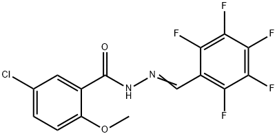 5-chloro-2-methoxy-N-[(E)-(2,3,4,5,6-pentafluorophenyl)methylideneamino]benzamide Struktur