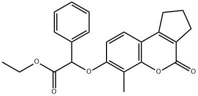 ethyl 2-[(6-methyl-4-oxo-2,3-dihydro-1H-cyclopenta[c]chromen-7-yl)oxy]-2-phenylacetate Struktur