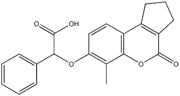 2-[(6-methyl-4-oxo-2,3-dihydro-1H-cyclopenta[c]chromen-7-yl)oxy]-2-phenylacetic acid Struktur