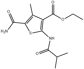 ethyl 5-carbamoyl-4-methyl-2-(2-methylpropanoylamino)thiophene-3-carboxylate Struktur