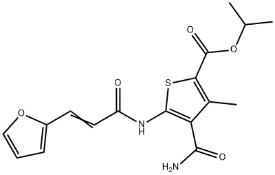 propan-2-yl 4-carbamoyl-5-[[(E)-3-(furan-2-yl)prop-2-enoyl]amino]-3-methylthiophene-2-carboxylate Struktur