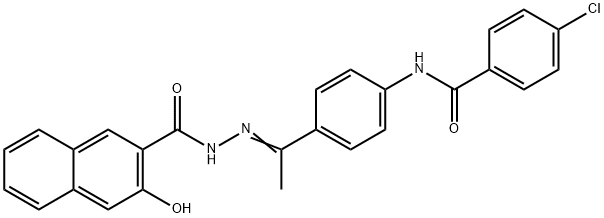 N-[(Z)-1-[4-[(4-chlorobenzoyl)amino]phenyl]ethylideneamino]-3-hydroxynaphthalene-2-carboxamide Struktur