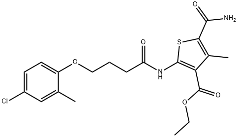 ethyl 5-carbamoyl-2-[4-(4-chloro-2-methylphenoxy)butanoylamino]-4-methylthiophene-3-carboxylate Struktur