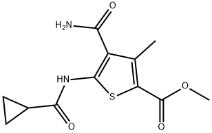 methyl 4-carbamoyl-5-(cyclopropanecarbonylamino)-3-methylthiophene-2-carboxylate Struktur