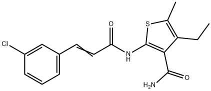 2-[[(E)-3-(3-chlorophenyl)prop-2-enoyl]amino]-4-ethyl-5-methylthiophene-3-carboxamide Struktur