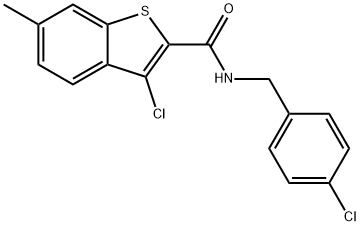 3-chloro-N-[(4-chlorophenyl)methyl]-6-methyl-1-benzothiophene-2-carboxamide Struktur