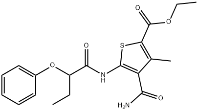 ethyl 4-carbamoyl-3-methyl-5-(2-phenoxybutanoylamino)thiophene-2-carboxylate Struktur