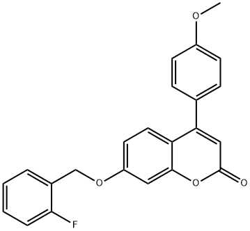 7-[(2-fluorophenyl)methoxy]-4-(4-methoxyphenyl)chromen-2-one Struktur