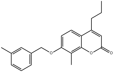 8-methyl-7-[(3-methylphenyl)methoxy]-4-propylchromen-2-one Struktur