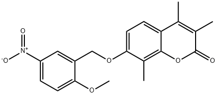 7-[(2-methoxy-5-nitrophenyl)methoxy]-3,4,8-trimethylchromen-2-one Struktur