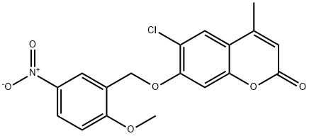 6-chloro-7-[(2-methoxy-5-nitrophenyl)methoxy]-4-methylchromen-2-one Struktur