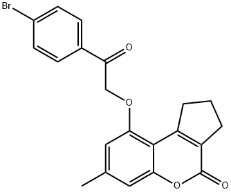 9-[2-(4-bromophenyl)-2-oxoethoxy]-7-methyl-2,3-dihydro-1H-cyclopenta[c]chromen-4-one Struktur