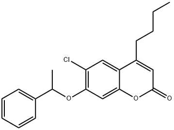 4-butyl-6-chloro-7-(1-phenylethoxy)chromen-2-one Struktur