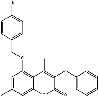 3-benzyl-5-[(4-bromophenyl)methoxy]-4,7-dimethylchromen-2-one Struktur