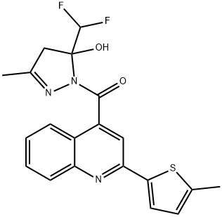 [5-(difluoromethyl)-5-hydroxy-3-methyl-4H-pyrazol-1-yl]-[2-(5-methylthiophen-2-yl)quinolin-4-yl]methanone Struktur