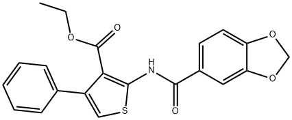 ethyl 2-(1,3-benzodioxole-5-carbonylamino)-4-phenylthiophene-3-carboxylate Struktur