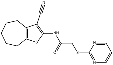 N-(3-cyano-5,6,7,8-tetrahydro-4H-cyclohepta[b]thiophen-2-yl)-2-pyrimidin-2-ylsulfanylacetamide Struktur