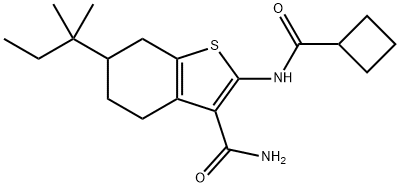 2-(cyclobutanecarbonylamino)-6-(2-methylbutan-2-yl)-4,5,6,7-tetrahydro-1-benzothiophene-3-carboxamide Struktur