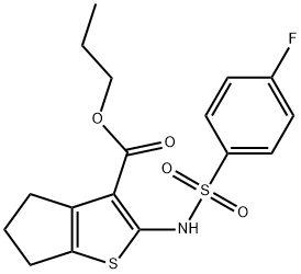 propyl 2-[(4-fluorophenyl)sulfonylamino]-5,6-dihydro-4H-cyclopenta[b]thiophene-3-carboxylate Struktur