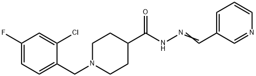 1-[(2-chloro-4-fluorophenyl)methyl]-N-[(E)-pyridin-3-ylmethylideneamino]piperidine-4-carboxamide Struktur