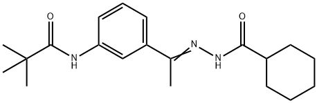 N-[(E)-1-[3-(2,2-dimethylpropanoylamino)phenyl]ethylideneamino]cyclohexanecarboxamide Struktur