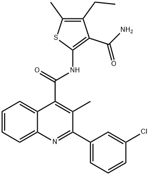 N-(3-carbamoyl-4-ethyl-5-methylthiophen-2-yl)-2-(3-chlorophenyl)-3-methylquinoline-4-carboxamide Struktur