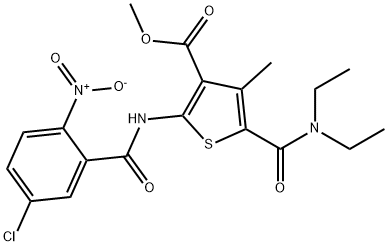 methyl 2-[(5-chloro-2-nitrobenzoyl)amino]-5-(diethylcarbamoyl)-4-methylthiophene-3-carboxylate Struktur