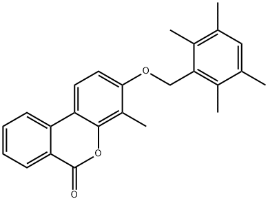 4-methyl-3-[(2,3,5,6-tetramethylphenyl)methoxy]benzo[c]chromen-6-one Struktur