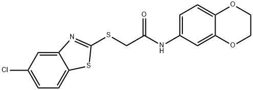 2-[(5-chloro-1,3-benzothiazol-2-yl)sulfanyl]-N-(2,3-dihydro-1,4-benzodioxin-6-yl)acetamide Struktur