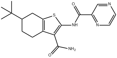 N-(6-tert-butyl-3-carbamoyl-4,5,6,7-tetrahydro-1-benzothiophen-2-yl)pyrazine-2-carboxamide Struktur