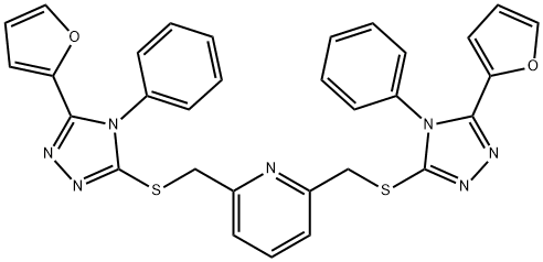 2,6-bis[[5-(furan-2-yl)-4-phenyl-1,2,4-triazol-3-yl]sulfanylmethyl]pyridine Struktur