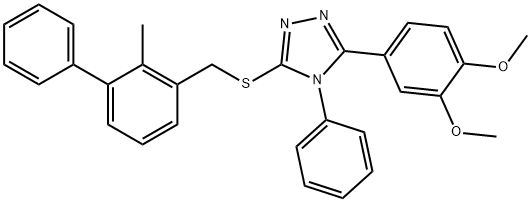 3-(3,4-dimethoxyphenyl)-5-[(2-methyl-3-phenylphenyl)methylsulfanyl]-4-phenyl-1,2,4-triazole Struktur