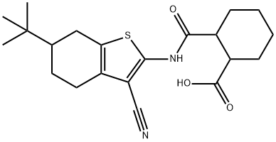 2-[(6-tert-butyl-3-cyano-4,5,6,7-tetrahydro-1-benzothiophen-2-yl)carbamoyl]cyclohexane-1-carboxylic acid Struktur