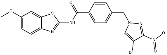 4-[(4-bromo-3-nitropyrazol-1-yl)methyl]-N-(6-methoxy-1,3-benzothiazol-2-yl)benzamide Struktur