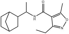 N-[1-(3-bicyclo[2.2.1]heptanyl)ethyl]-3-ethyl-5-methyl-1,2-oxazole-4-carboxamide Struktur