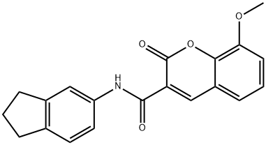 N-(2,3-dihydro-1H-inden-5-yl)-8-methoxy-2-oxochromene-3-carboxamide Struktur