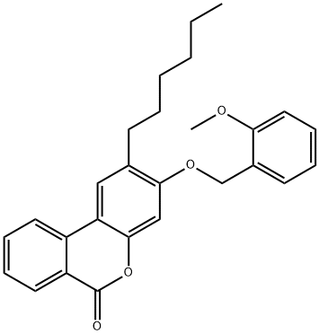 2-hexyl-3-[(2-methoxyphenyl)methoxy]benzo[c]chromen-6-one Struktur