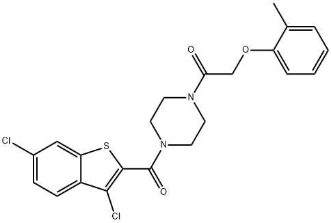 1-[4-(3,6-dichloro-1-benzothiophene-2-carbonyl)piperazin-1-yl]-2-(2-methylphenoxy)ethanone Struktur